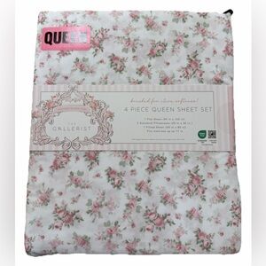 Antique floral cottage core pink rose toile shabby chic farm house floral sheet